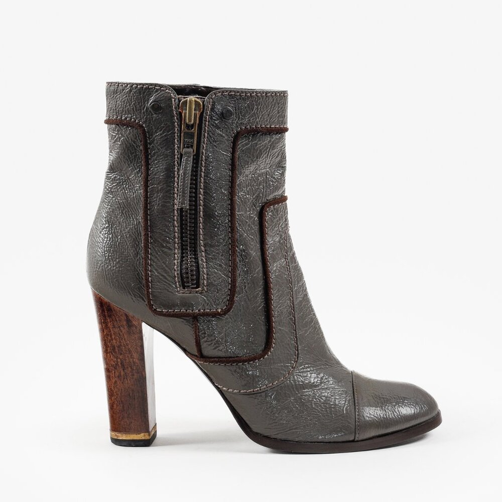 Stella McCartney Grey Patent Leather Ankle Boots